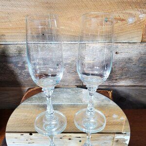 24% Lead Crystal Hand-Blown Glass Champagne Flutes - Pair - 6-Sided Stem #1